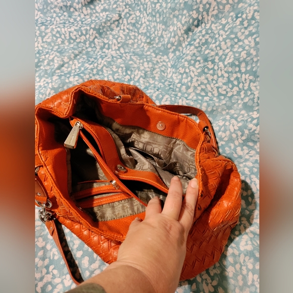 Dana Buchman Boho Faux Leather Woven Orange Purse - Picture 5 of 16